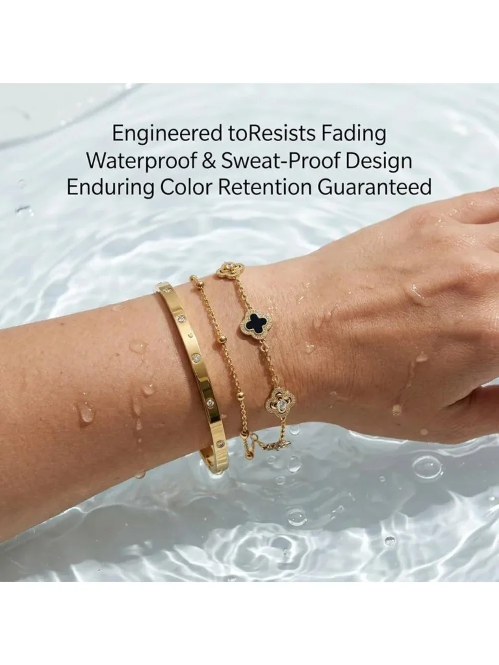 Elegant 14K Gold Plated Clover Bracelet Set for Women, Stackable CZ Jewelry